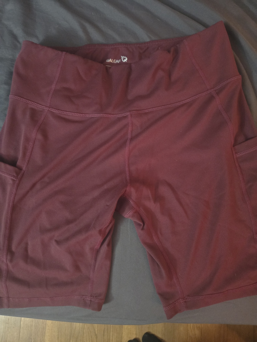 Baleaf Women's Maroon High-Waist Bike Shorts with Side Pockets